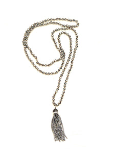 Silver Beaded Necklace With Tassel