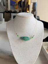Load image into Gallery viewer, Green Banded Agate Wire Choker Necklace, Faceted Statement Focal, Gold Illusion Necklace, Minimalist Boho Choker