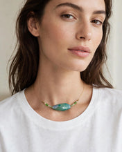 Load image into Gallery viewer, Green Banded Agate Wire Choker Necklace, Faceted Statement Focal, Gold Illusion Necklace, Minimalist Boho Choker