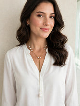 Load image into Gallery viewer, Pearl &amp; Gold Beaded Y-Lariat Necklace - Freshwater Pearl Drop Lariat