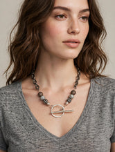 Load image into Gallery viewer, Statement Toggle Necklace | Gunmetal Chain + Pavé Crystal Beads + Faux Pearl | Chunky Front Toggle Clasp
