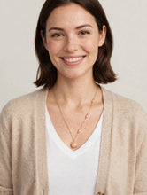 Load image into Gallery viewer, Peach Baroque Pearl Necklace | Dainty Gold Beaded Necklace with Blush Keshi Pearl Pendant