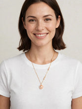 Load image into Gallery viewer, Peach Baroque Pearl Necklace | Dainty Gold Beaded Necklace with Blush Keshi Pearl Pendant
