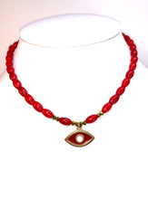 Load image into Gallery viewer, Coral evil eye necklace