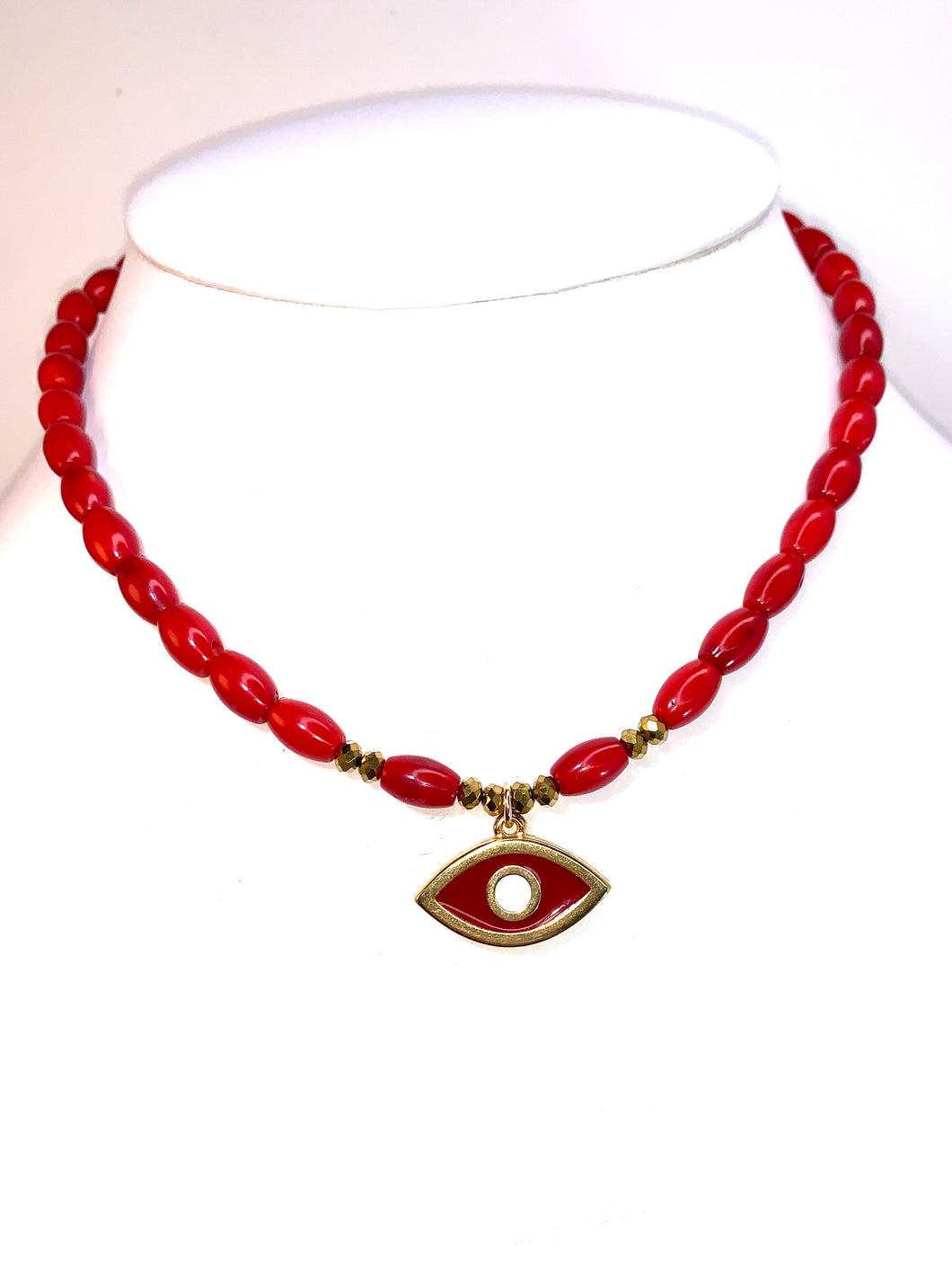 Coral evil eye necklace